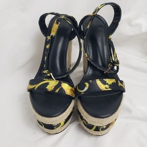 Scarf Print Espadrille Wedge Sandal